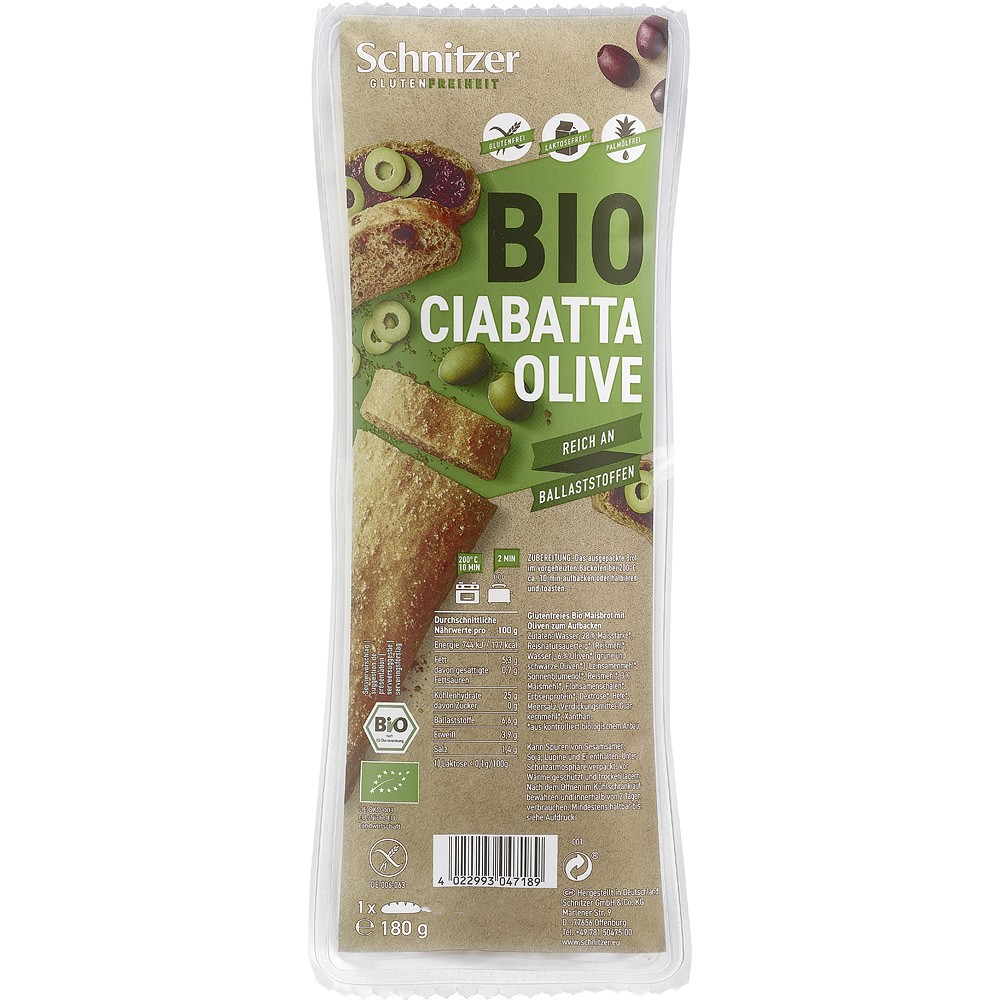 CIABATTA CU MASLINE FARA GLUTEN 3BUC BIO 180G SCHNITZER