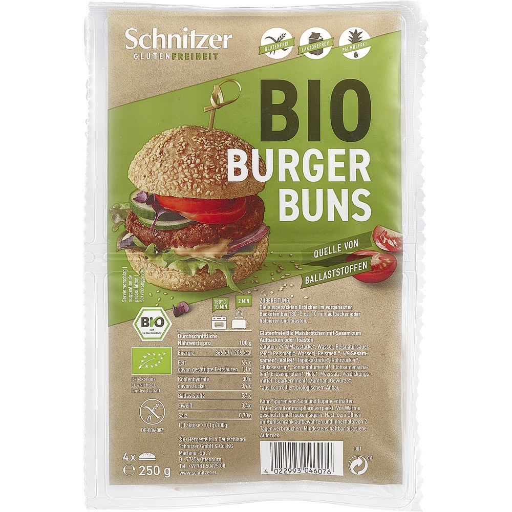 CHIFLE CU SUSAN PENTRU HAMBURGER FARA GLUTEN BIO 250G/4 BUC SCHNITZER